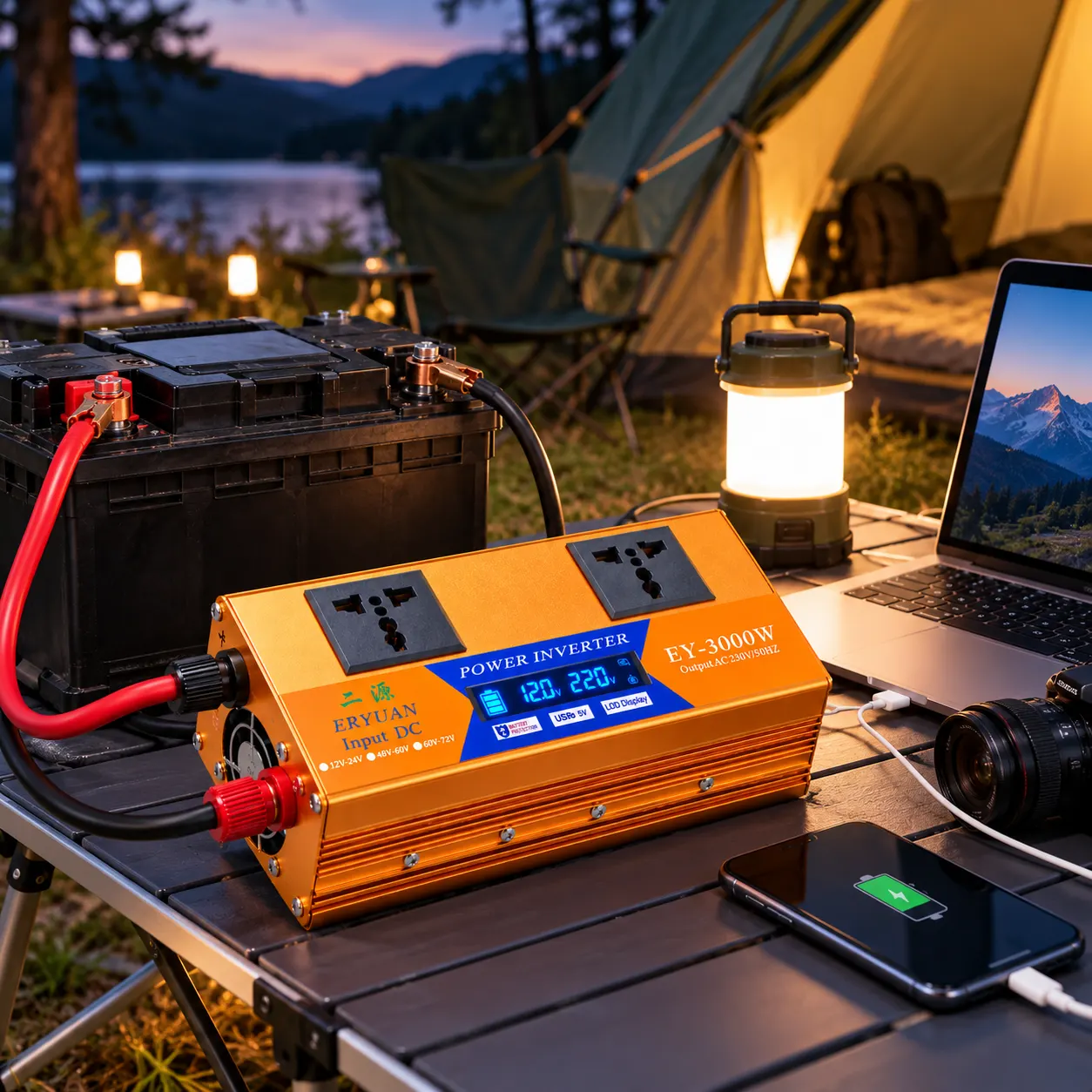 Перетворювач напруги Eryuan EY-3000W 12В-220В / Інвертор з LCD-дисплеєм та USB 3000 Вт